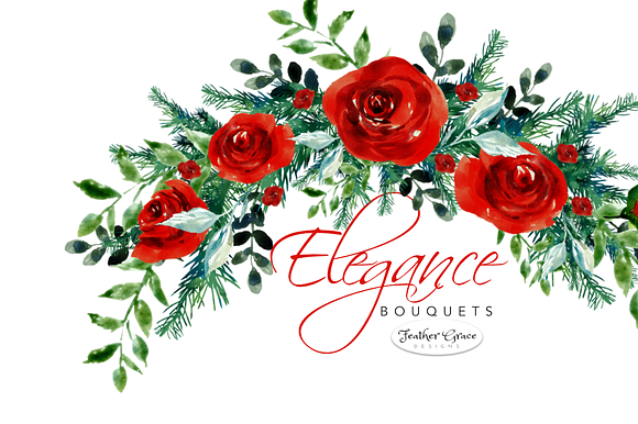 Watercolor Red Flowers - Christmas in Illustrations - product preview 9