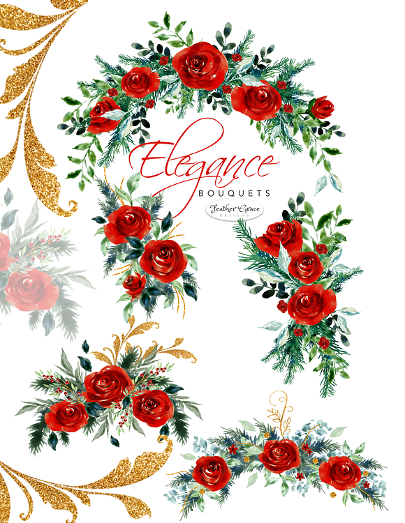 Watercolor Red Flowers - Christmas in Illustrations - product preview 10