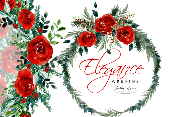 Watercolor Red Flowers - Christmas in Illustrations - product preview 11