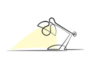 one line drawing. Lamp on table