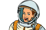 smiling woman astronaut. Isolate on