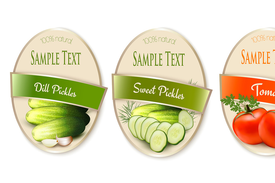 Labels with pickles and tomato in Illustrations - product preview 8