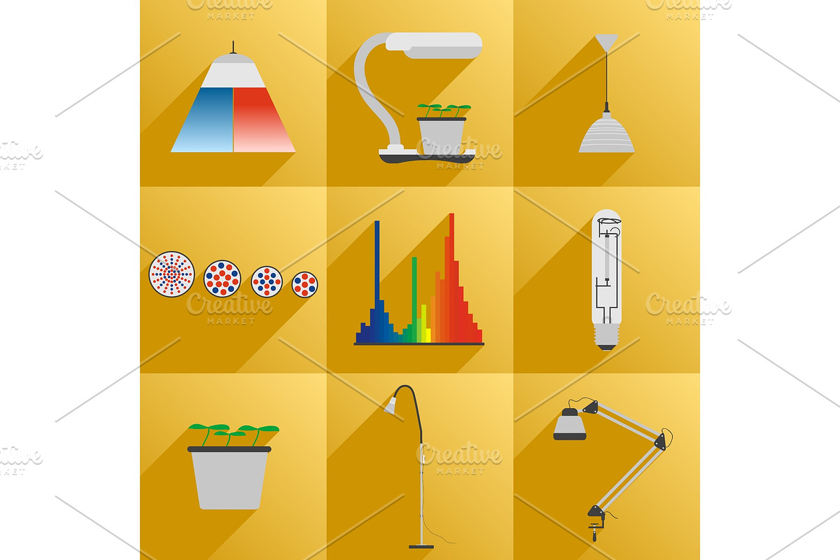 Set icon LED equipment phyto light in Illustrations - product preview 8