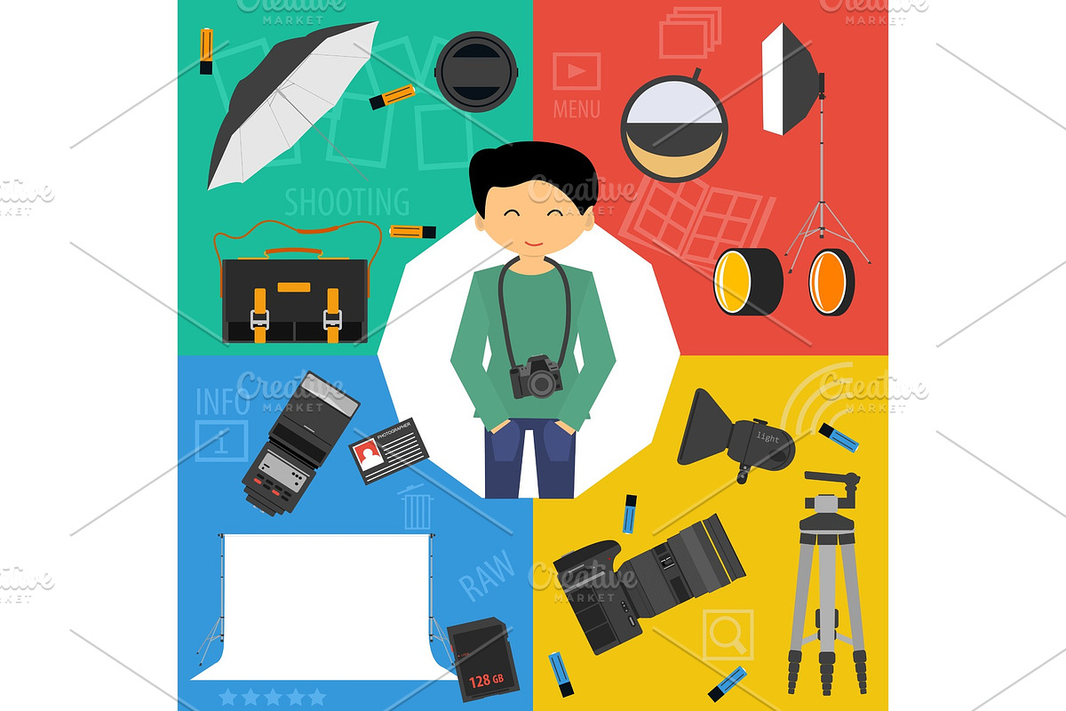 Vector set photographic equipment in Illustrations - product preview 8