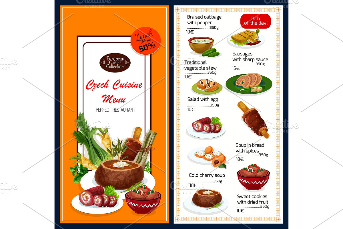Czech cuisine dishes vector menu in Illustrations - product preview 8
