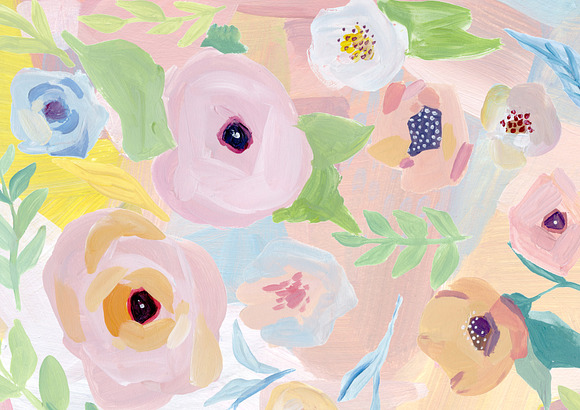 Hand painted peony flowers & leaves in Illustrations - product preview 2