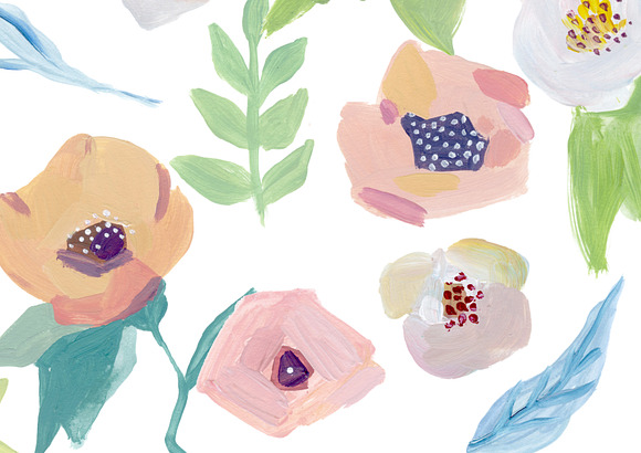 Hand painted peony flowers & leaves in Illustrations - product preview 3