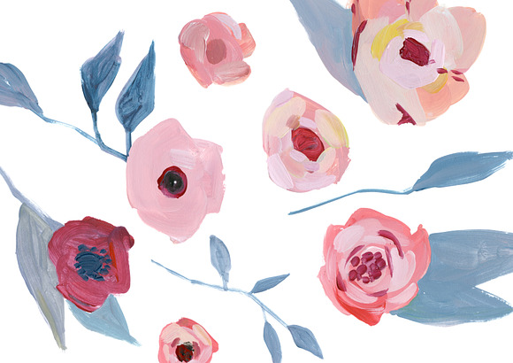 Hand painted peony flowers & leaves in Illustrations - product preview 4