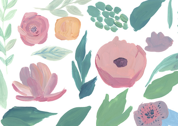 Hand painted peony flowers & leaves in Illustrations - product preview 5