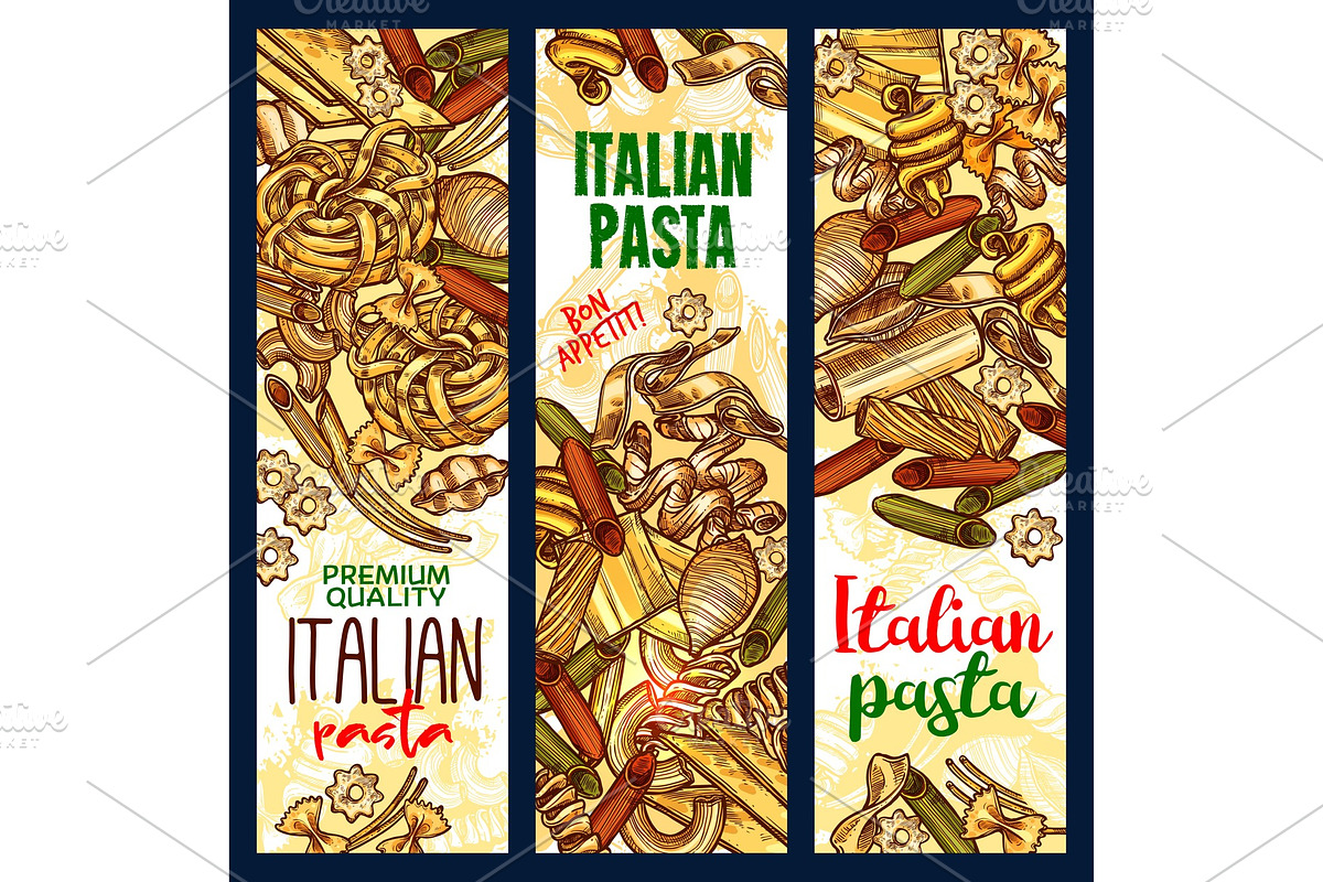 Vector Italian pasta sketch banners in Illustrations - product preview 8