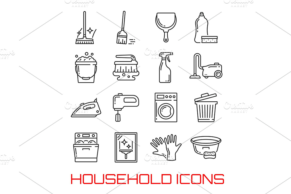 Household icons vector thin line art in Illustrations - product preview 8