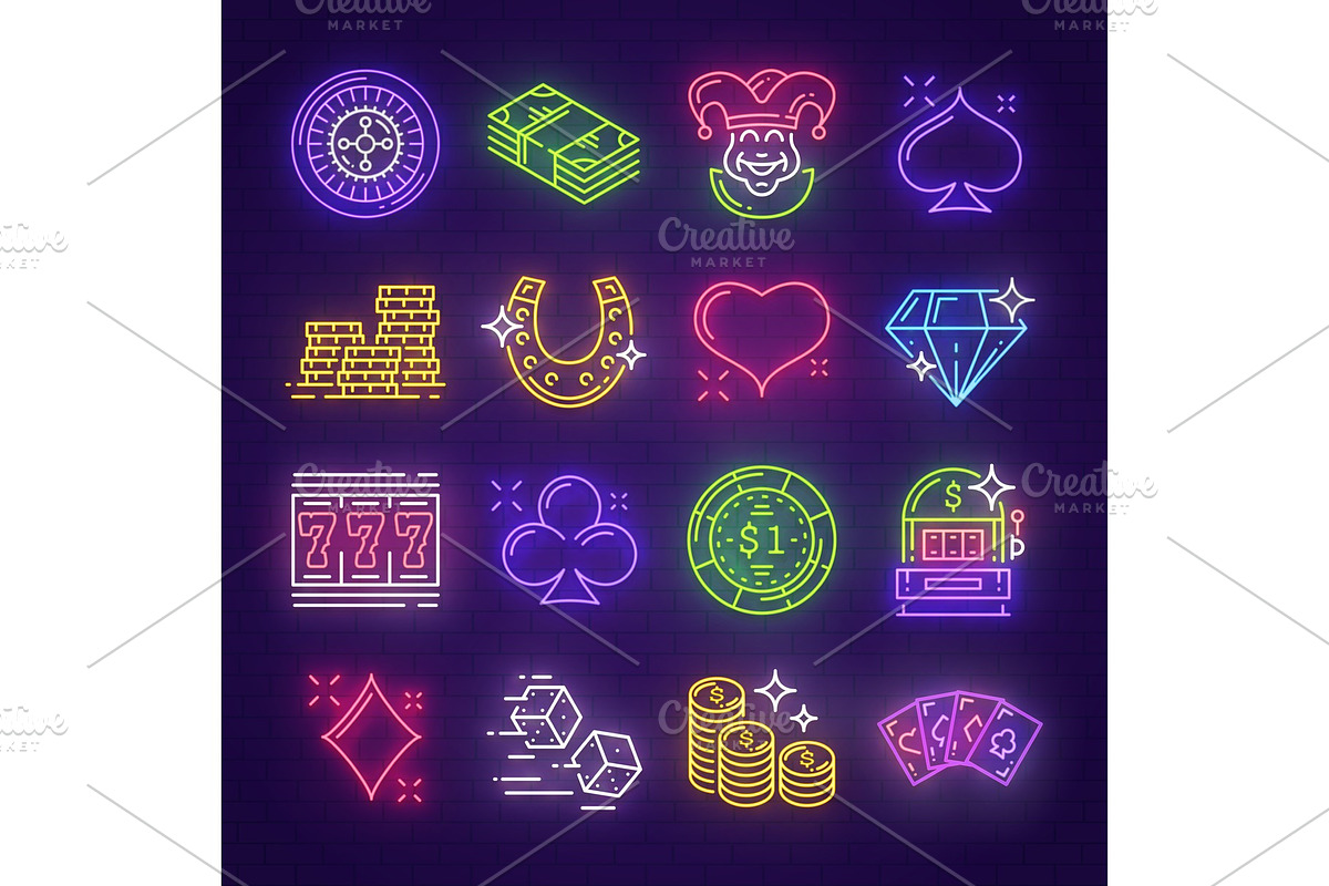 Neon signs casino, poker, gambling in Illustrations - product preview 8