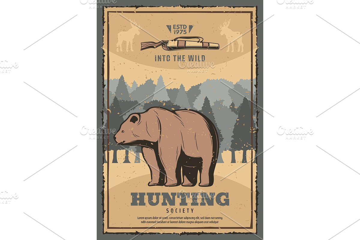 Hunting poster with wild bear in Illustrations - product preview 8