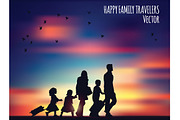 Happy family travelers and landscape