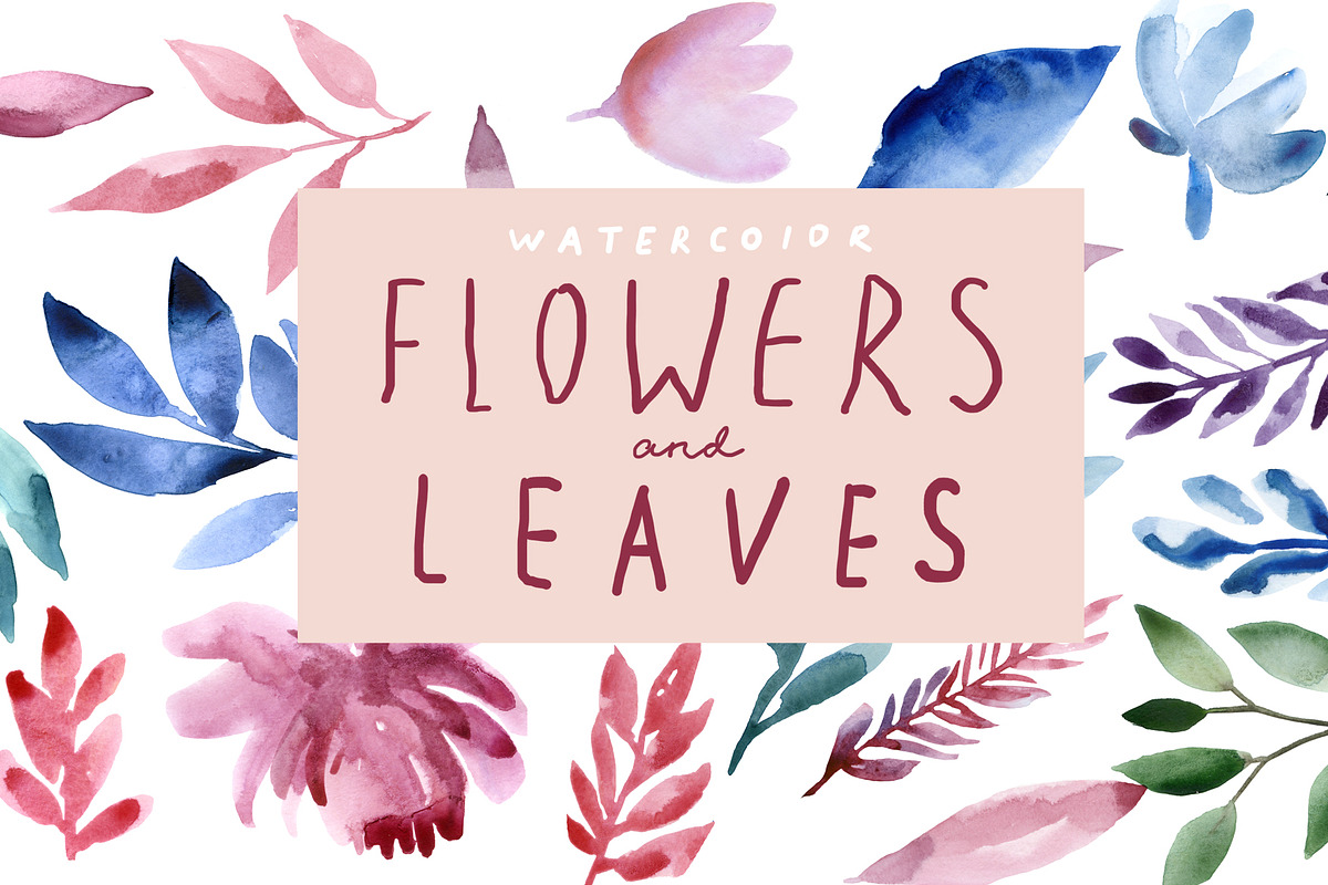 Watercolor flowers and leaves in Illustrations - product preview 8