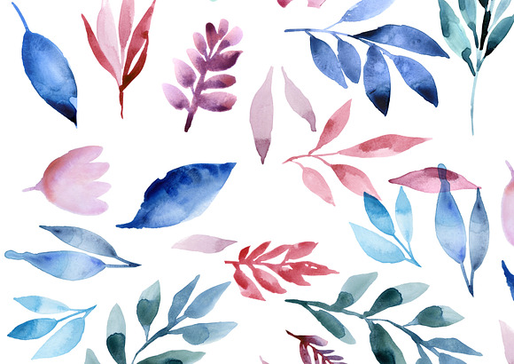 Watercolor flowers and leaves in Illustrations - product preview 2