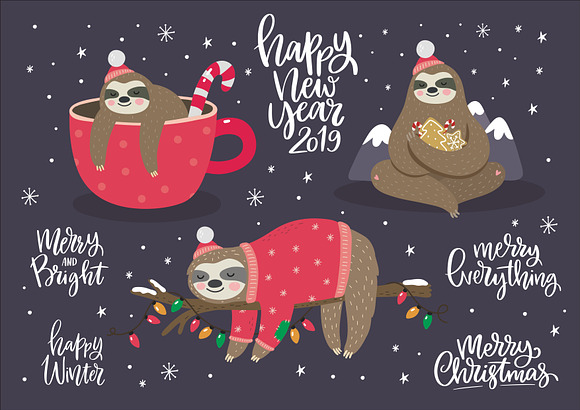 Alpaca and Sloth. Christmas Sloth in Illustrations - product preview 5