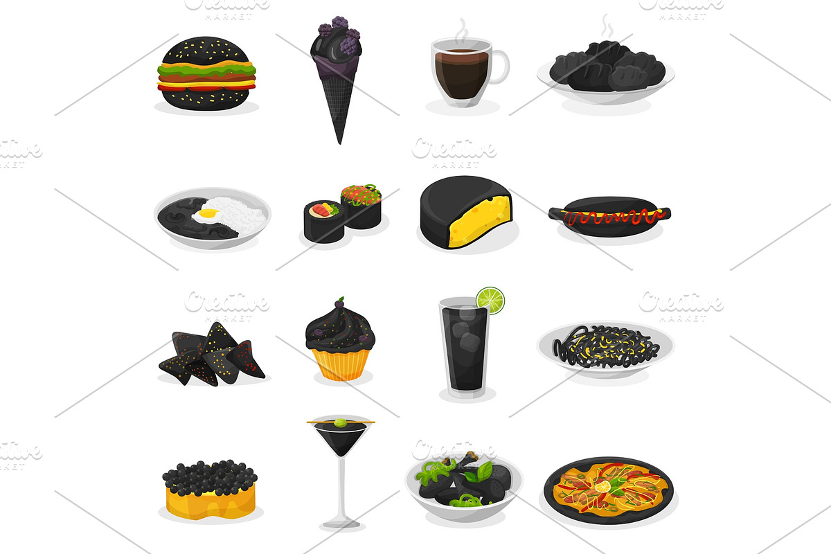 Black food vector blackish cooking in Illustrations - product preview 8