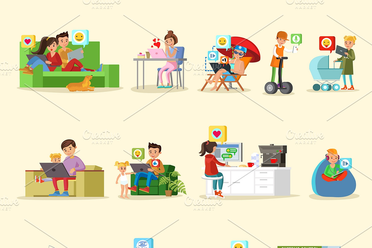 Social Network Elements Set in Illustrations - product preview 8