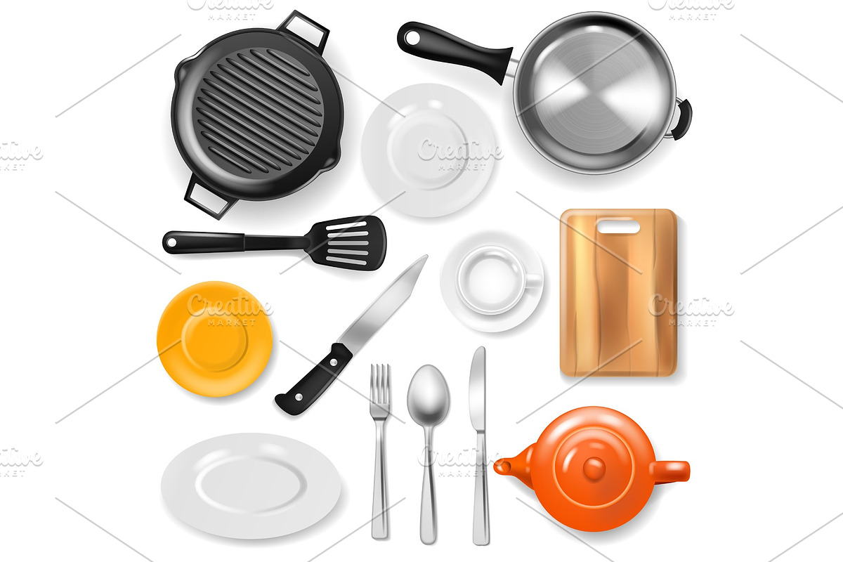 Pan vector kitchenware or cookware in Illustrations - product preview 8