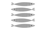 Sardine gray fish icon set. Pattern