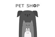 Pet shop. Dog, cat, rabbit set.