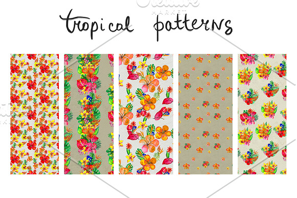 Tropical flowers watercolor set in Patterns - product preview 1
