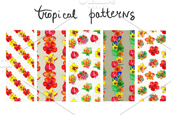 Tropical flowers watercolor set in Patterns - product preview 2