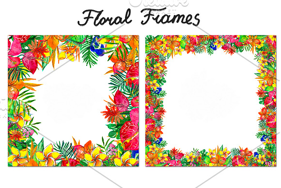 Tropical flowers watercolor set in Patterns - product preview 4