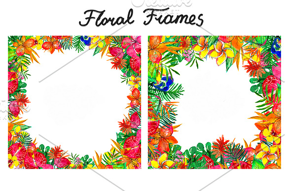 Tropical flowers watercolor set in Patterns - product preview 5