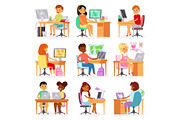 Kids computer vector child studying