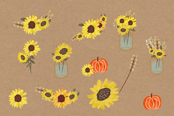 Watercolor Sunflowers & Pumpkins Set in Illustrations - product preview 1
