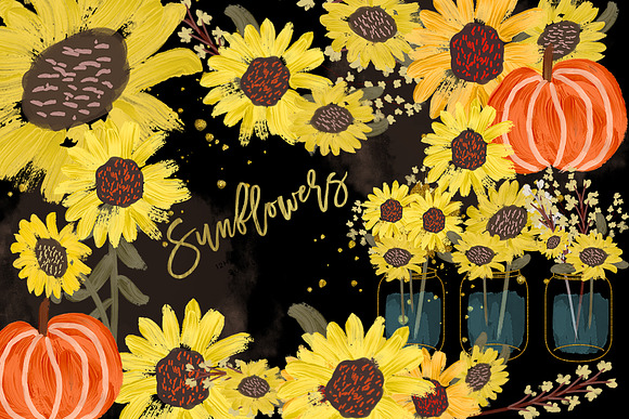 Watercolor Sunflowers & Pumpkins Set in Illustrations - product preview 5
