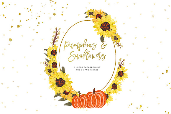 Watercolor Sunflowers & Pumpkins Set in Illustrations - product preview 8