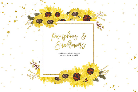 Watercolor Sunflowers & Pumpkins Set in Illustrations - product preview 9