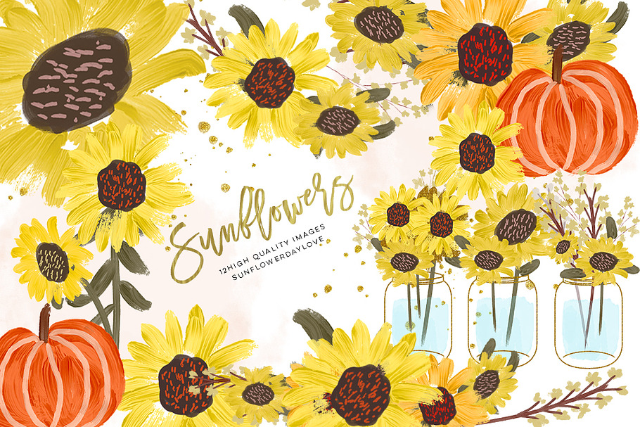 Sunflower Watercolor clipart in Illustrations - product preview 8