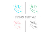 Handset hand drawn icons set