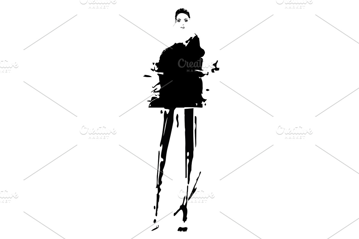 Woman in a oversize dress. Fashion in Illustrations - product preview 8