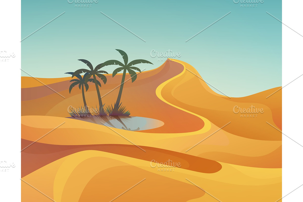 Panorama of desert with oasis in Illustrations - product preview 8