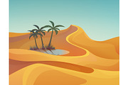 Panorama of desert with oasis