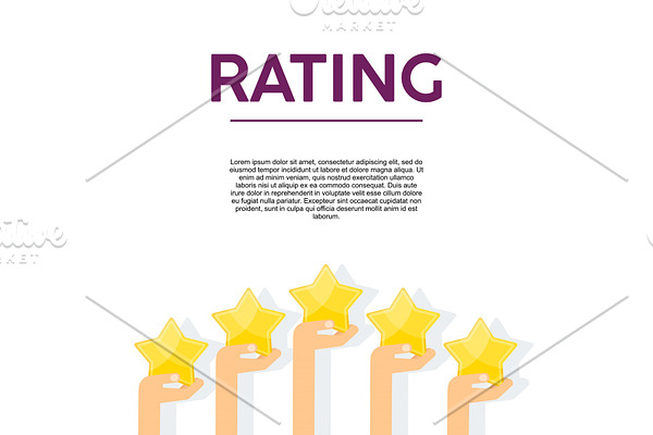 Hands with gold stars rating