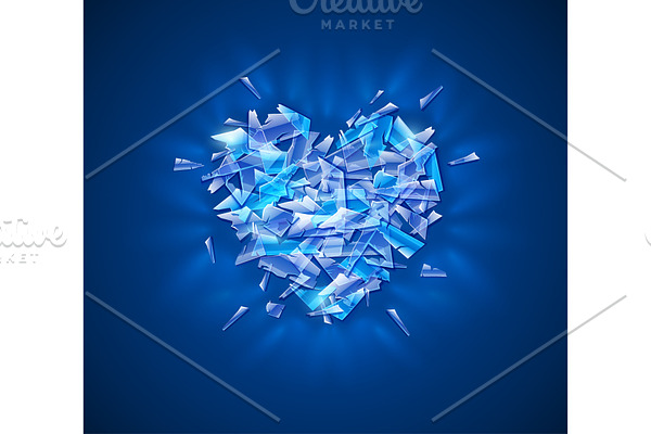 Broken diamond heart. Crystal glass