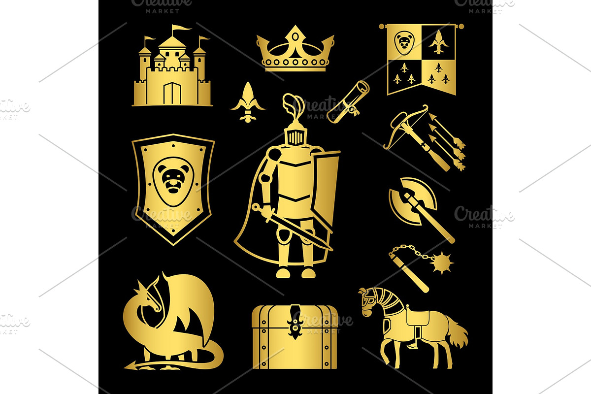 Knighthood in middle ages icons in Illustrations - product preview 8