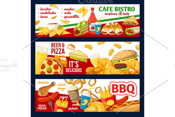 Fast food menu and pizza banners