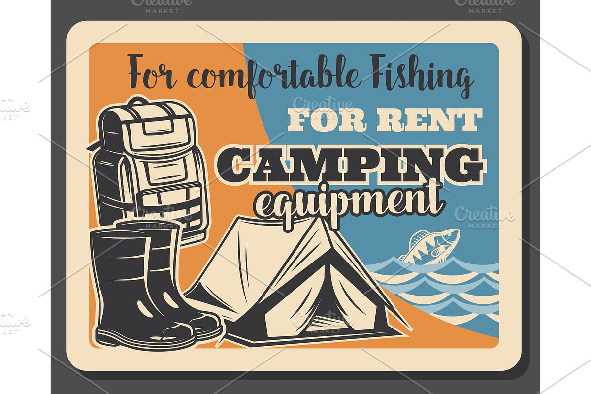 Fishing camping vintage poster in Illustrations - product preview 8