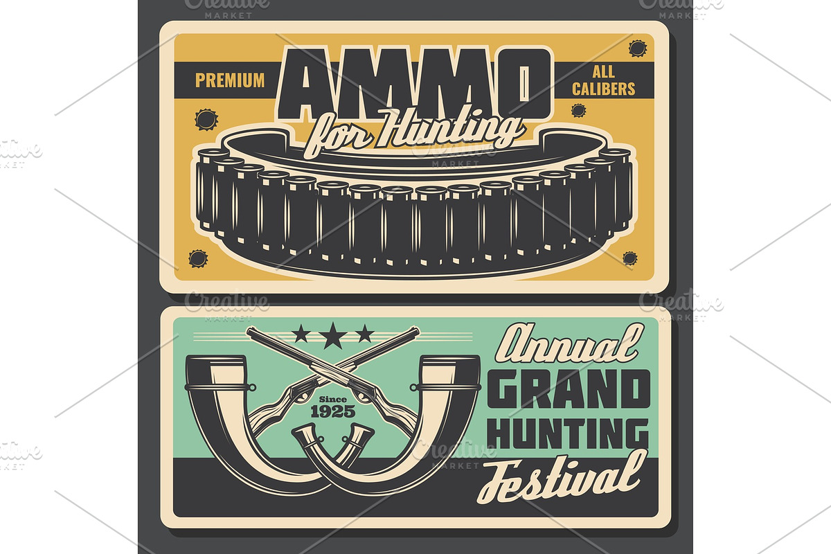 Hunter ammo bullet and horns in Illustrations - product preview 8