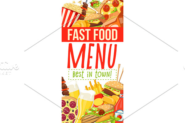 Fast food menu with burger, desserts