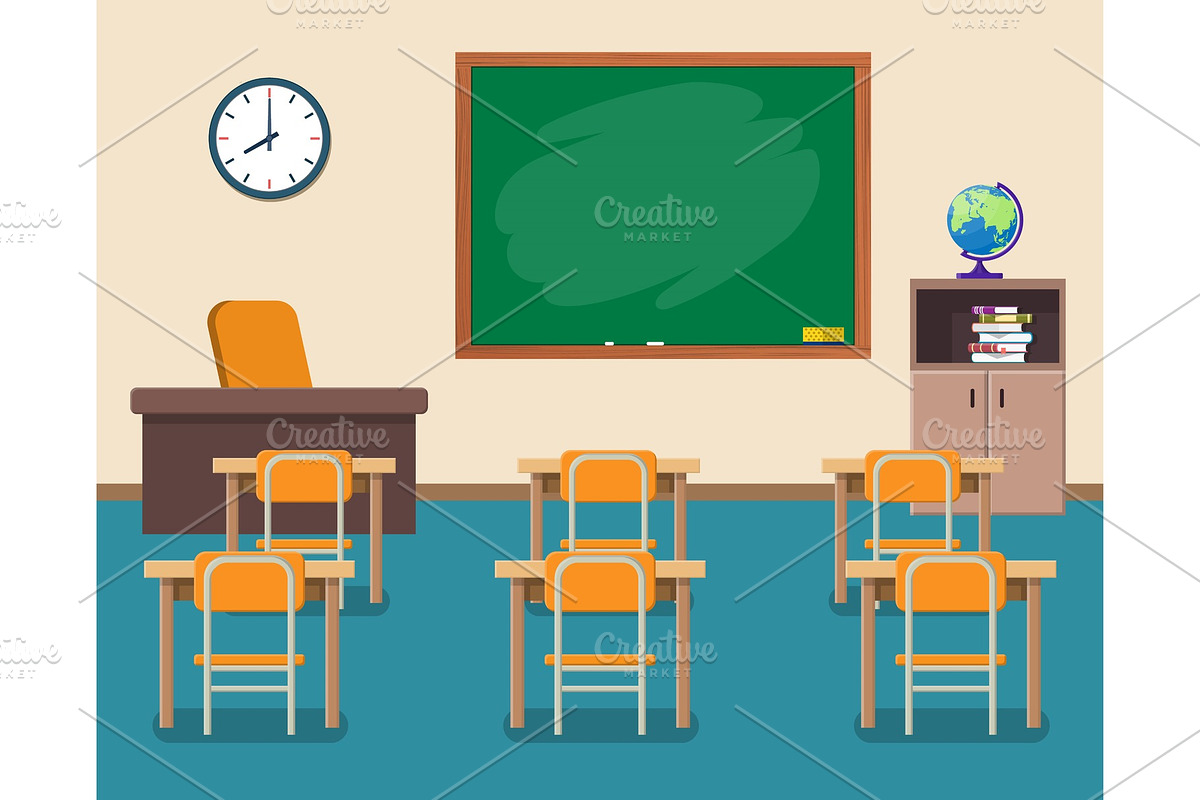 School classroom with chalkboard and in Objects - product preview 8