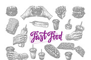 Sketch Fast Food Elements Set