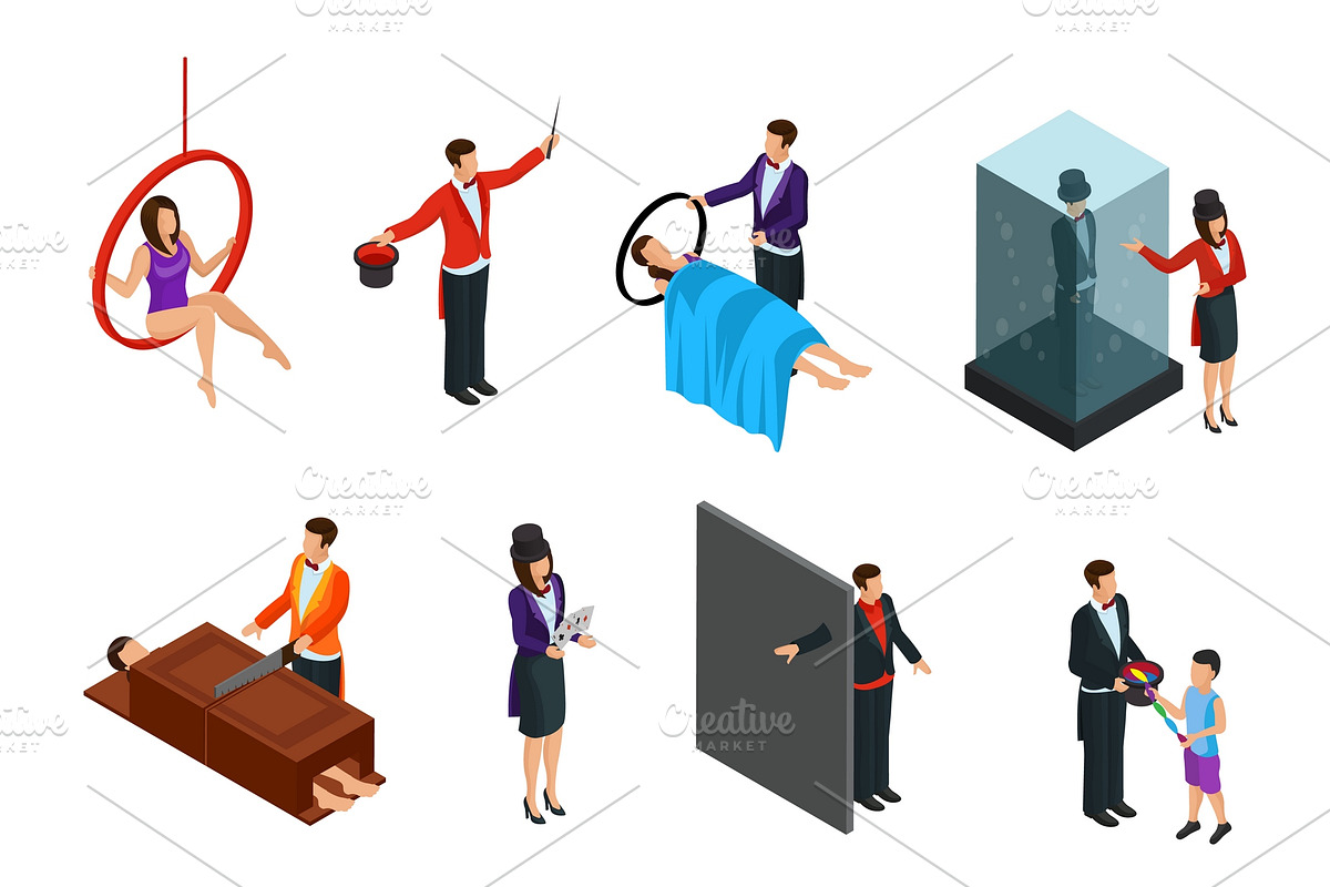 Isometric Magic Illusion Icons Set in Graphics - product preview 8
